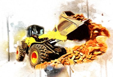 Ekskavatör illüstrasyon izole renk sanat eseri