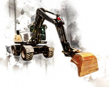 Ekskavatör illüstrasyon izole renk sanat eseri