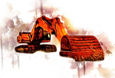 Ekskavatör illüstrasyon izole renk sanat eseri