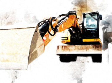 Ekskavatör illüstrasyon izole renk sanat eseri