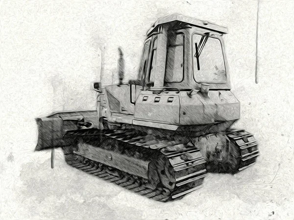 Bulldozer Ilustración Color Arte Grunge Dibujo Vintage — Foto de Stock