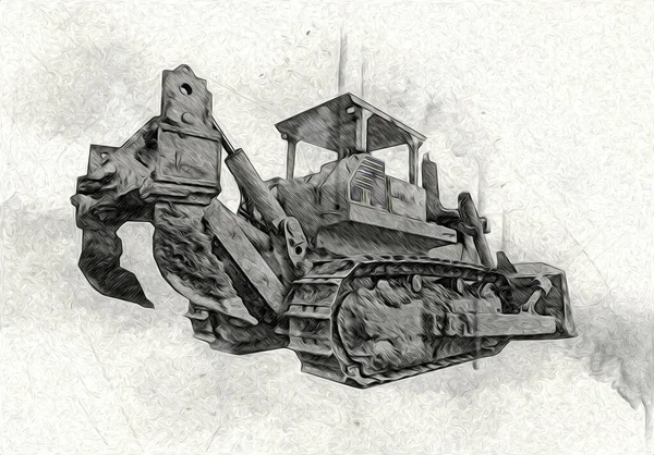 Bulldozer Illustration Färg Konst Grunge Teckning Vintage — Stockfoto