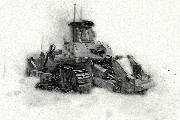 Bulldozer Illustration Färg Konst Grunge Teckning Vintage — Stockfoto