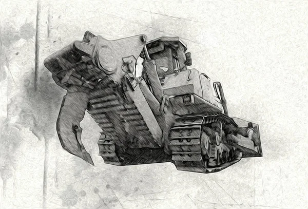 Bulldozer illustration color art grunge drawing vintage