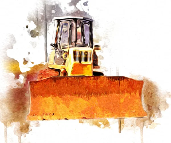 Bulldozer Illustrazione Colore Arte Grunge Disegno Vintage — Foto Stock