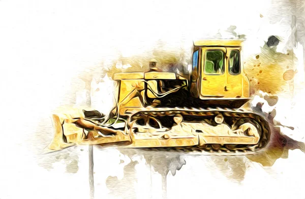 Bulldozer Ilustração Cor Arte Grunge Desenho Vintage — Fotografia de Stock