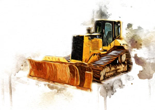 Bulldozer Ilustração Cor Arte Grunge Desenho Vintage — Fotografia de Stock