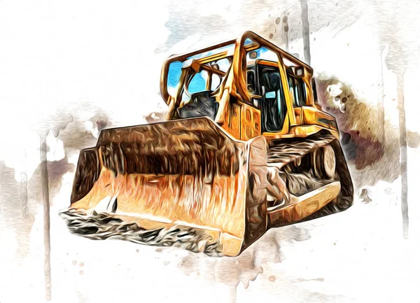 Bulldozer illustration color art grunge drawing vintage