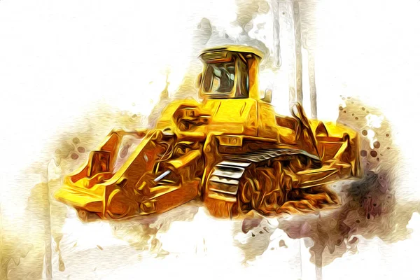 Bulldozer illustration color art grunge drawing vintage