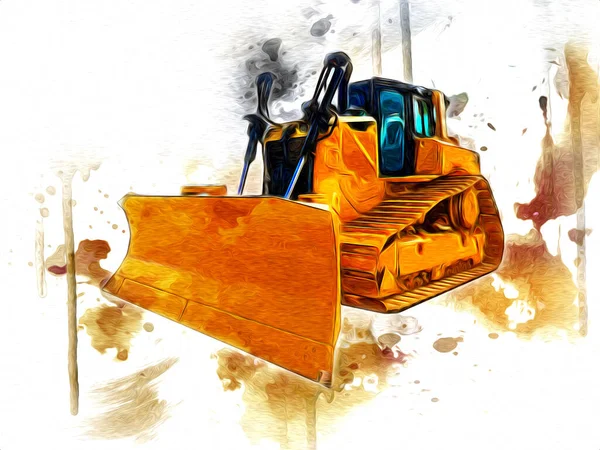 Bulldozer illustration color art grunge drawing vintage