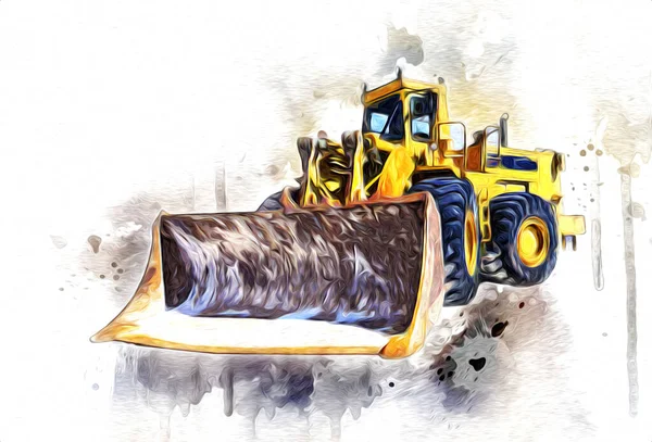 Bulldozer Illustration Färg Konst Grunge Teckning Vintage — Stockfoto