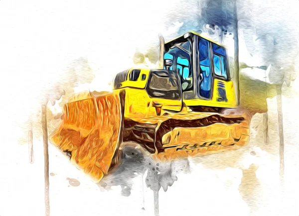 Bulldozer illustration color art grunge drawing vintage