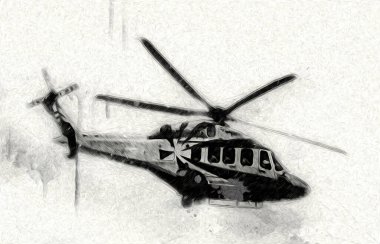 askeri helikopter resim sanatı klasiği çiziyor