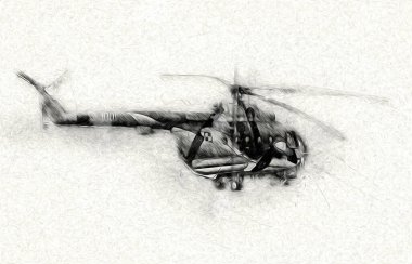 askeri helikopter resim sanatı klasiği çiziyor