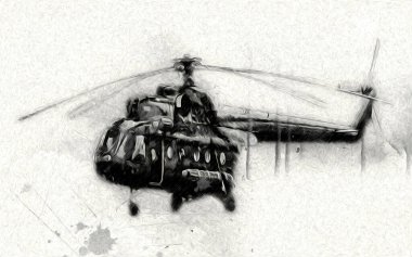 askeri helikopter resim sanatı klasiği çiziyor
