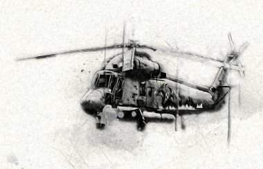 askeri helikopter resim sanatı klasiği çiziyor
