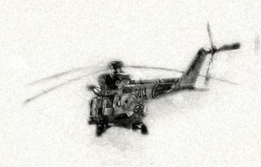 askeri helikopter resim sanatı klasiği çiziyor