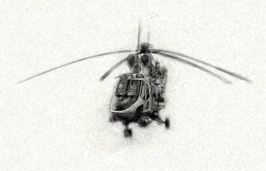 askeri helikopter resim sanatı klasiği çiziyor