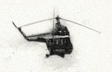 askeri helikopter resim sanatı klasiği çiziyor
