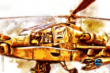 askeri helikopter resim sanatı klasiği çiziyor