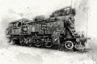 Eski buharlı lokomotif motoru antika