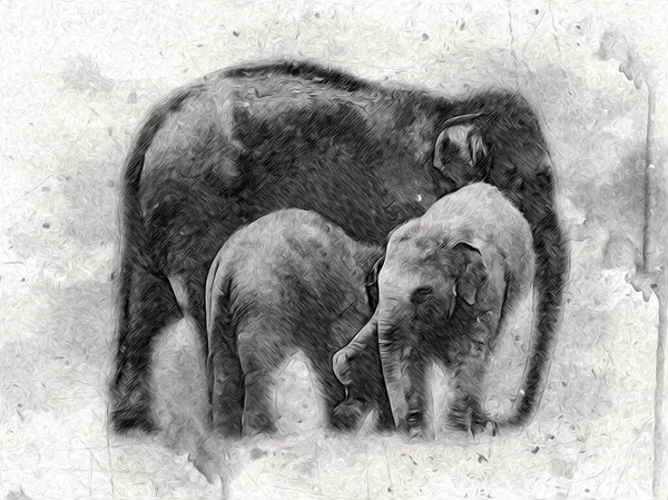 Sloní Umění Ilustrace Retro Vintage Starý — Stock fotografie