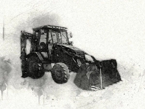 Excavator Tractor Illustration Color Isolated Art Work Antique Old — Stock Photo, Image