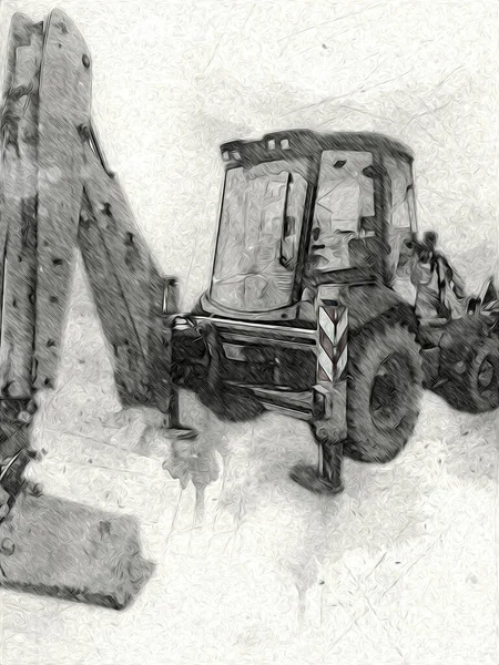 Trator Escavadeira Ilustração Cor Isolado Arte Trabalho Antigo — Fotografia de Stock