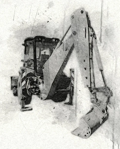 Kazı makinesi traktör çizimi rengi izole edilmiş antika sanat eserleri