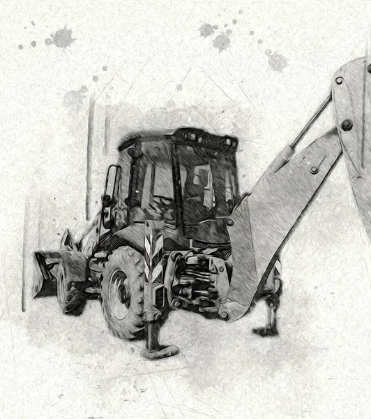 Excavadora Tractor Ilustración Color Aislado Obra Arte Antiguo — Foto de Stock