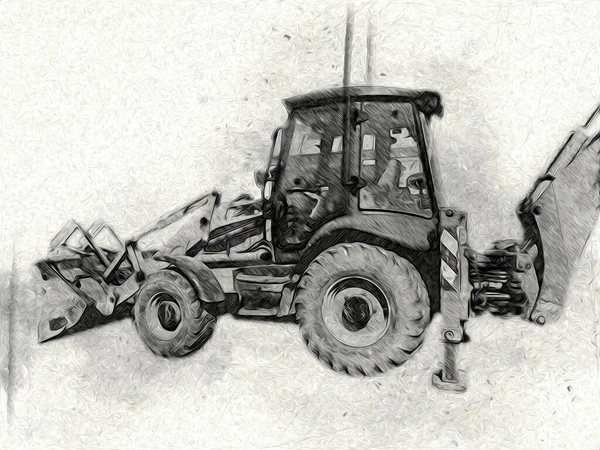 Excavadora Tractor Ilustración Color Aislado Obra Arte Antiguo — Foto de Stock