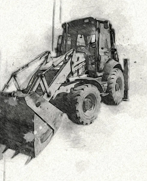 Excavator tractor illustration color isolated art work antique old