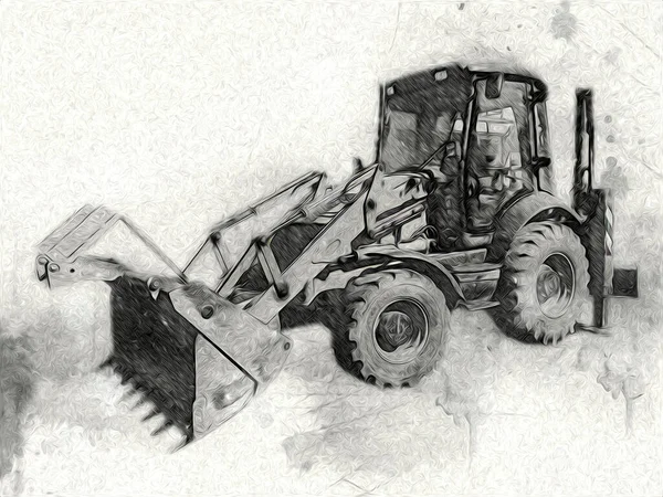 Excavator tractor illustration color isolated art work antique old