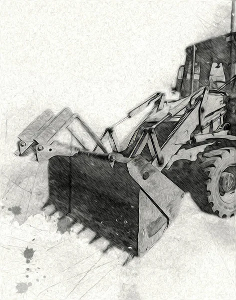 Excavator Tractor Illustration Color Isolated Art Work Antique Old — Stock Photo, Image
