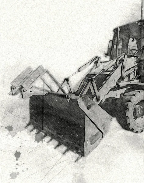 Excavadora Tractor Ilustración Color Aislado Obra Arte Antiguo — Foto de Stock