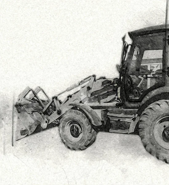 Bagger Traktor Illustration Farbe Isoliert Kunstwerk Antik Alt — Stockfoto