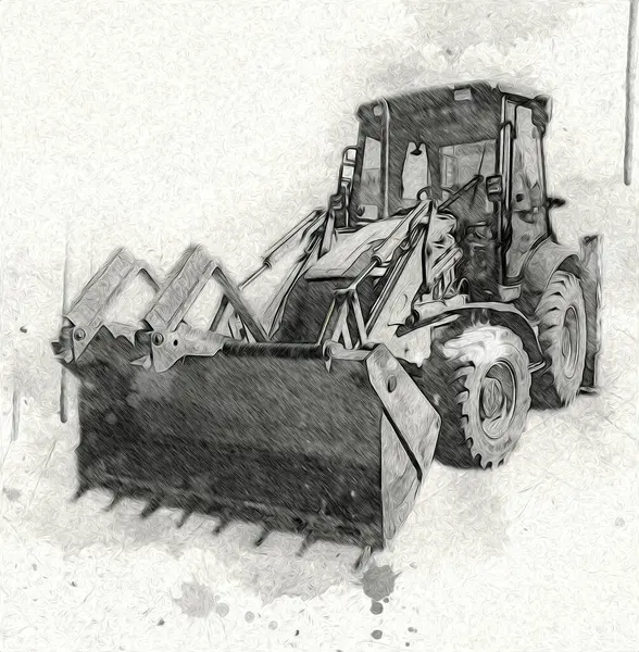 Trator Escavadeira Ilustração Cor Isolado Arte Trabalho Antigo — Fotografia de Stock