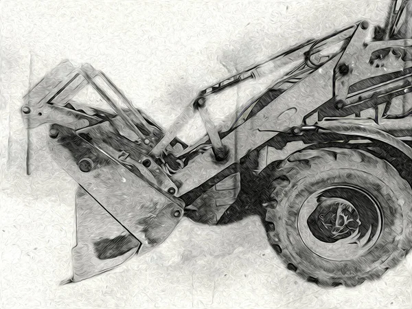 Excavadora Tractor Ilustración Color Aislado Obra Arte Antiguo — Foto de Stock