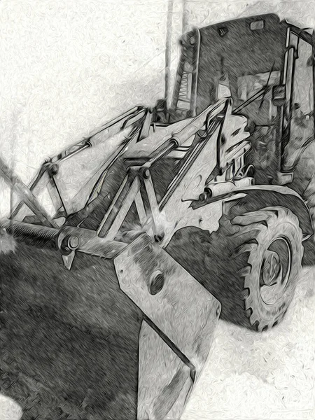 Excavadora Tractor Ilustración Color Aislado Obra Arte Antiguo — Foto de Stock