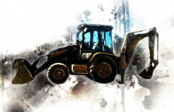 Excavatrice Tracteur Illustration Couleur Isolé Art Travail Antique Vieux — Photo