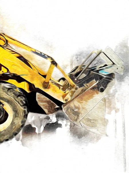 Excavator Tractor Illustration Color Isolated Art Work Antique Old — Stock Photo, Image