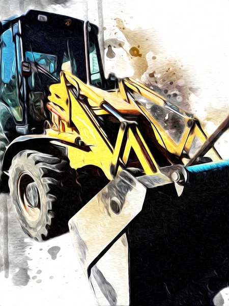 Exkavátor Traktor Illusztráció Szín Elszigetelt Művészet Munka Antik Régi — Stock Fotó