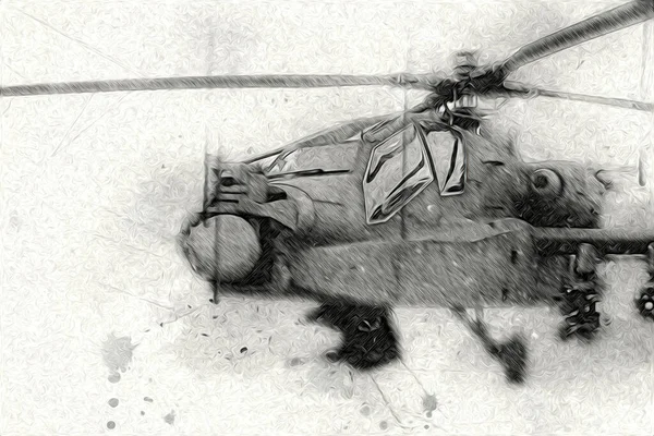 Helicóptero Militar Desenho Ilustração Arte Vintage — Fotografia de Stock