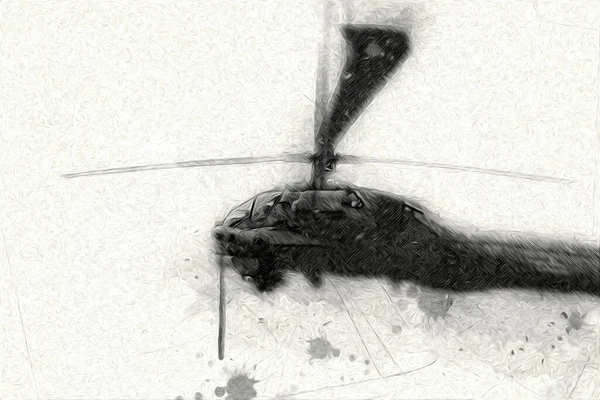 Військовий Вертоліт Малюнок Ілюстрація Мистецтво Старовинне — стокове фото