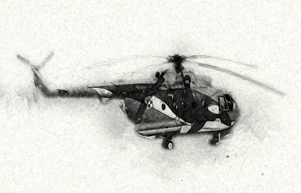 Helicóptero Militar Dibujo Ilustración Arte Vintage — Foto de Stock