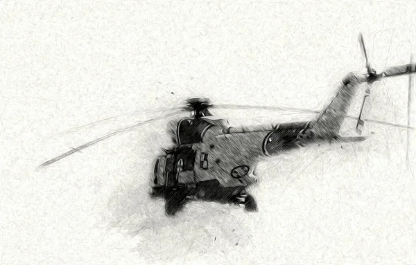 military helicopter drawing illustration art vintage