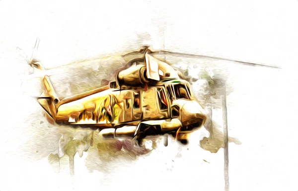 askeri helikopter resim sanatı klasiği çiziyor