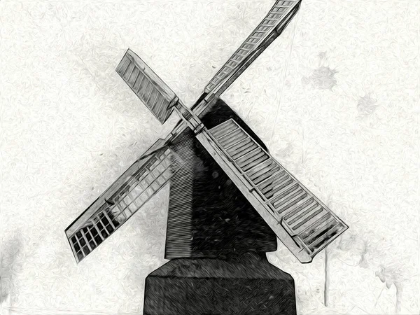 Ветряная Мельница Старые Ретро Винтажные Рисунки Иллюстрации — стоковое фото