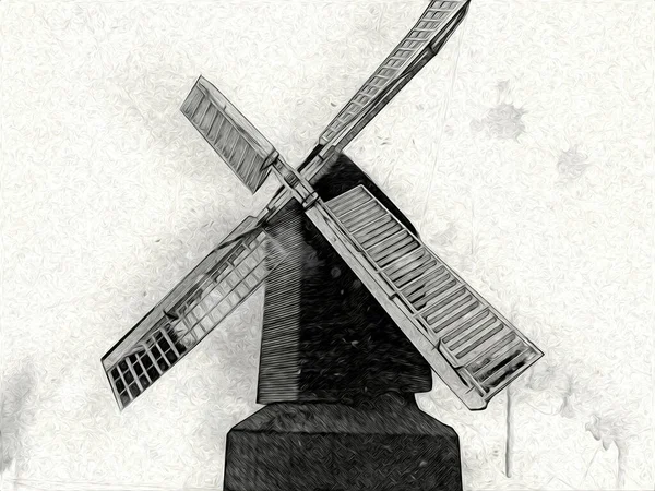 Windmühle Alten Retro Jahrgang Zeichnung Illustration Kunst — Stockfoto