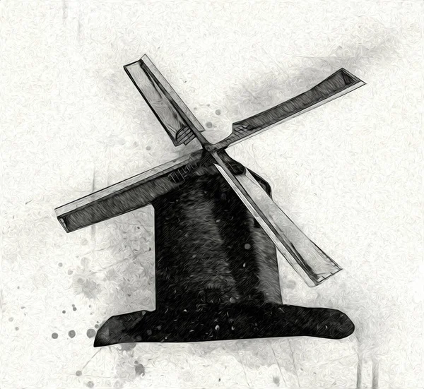 windmill old retro vintage drawing illustration art